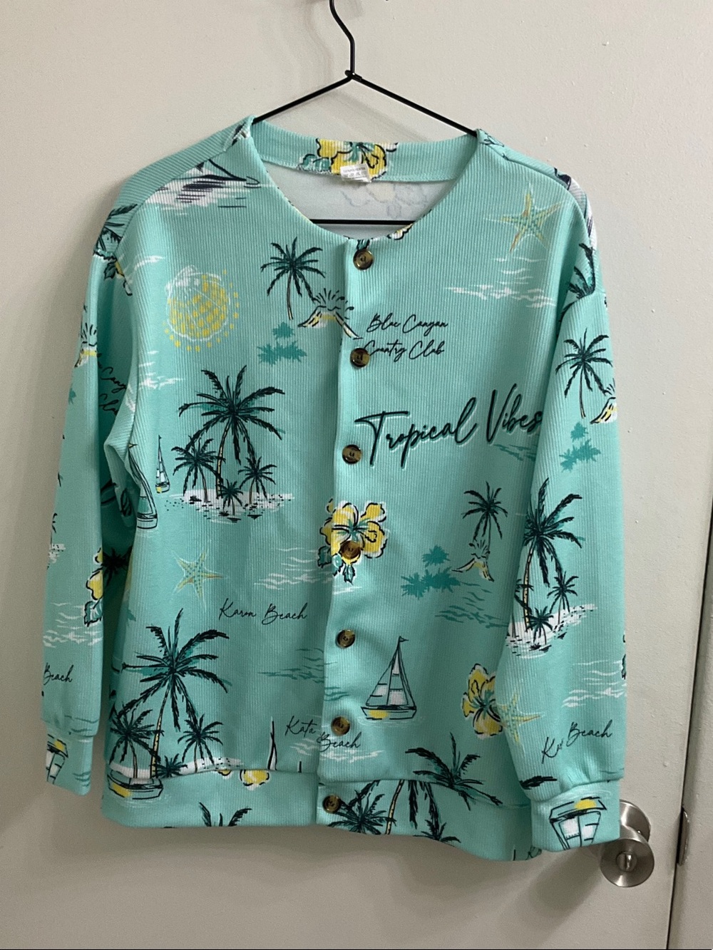 Tropical Vibes Mint Button-Front Sweatshirt